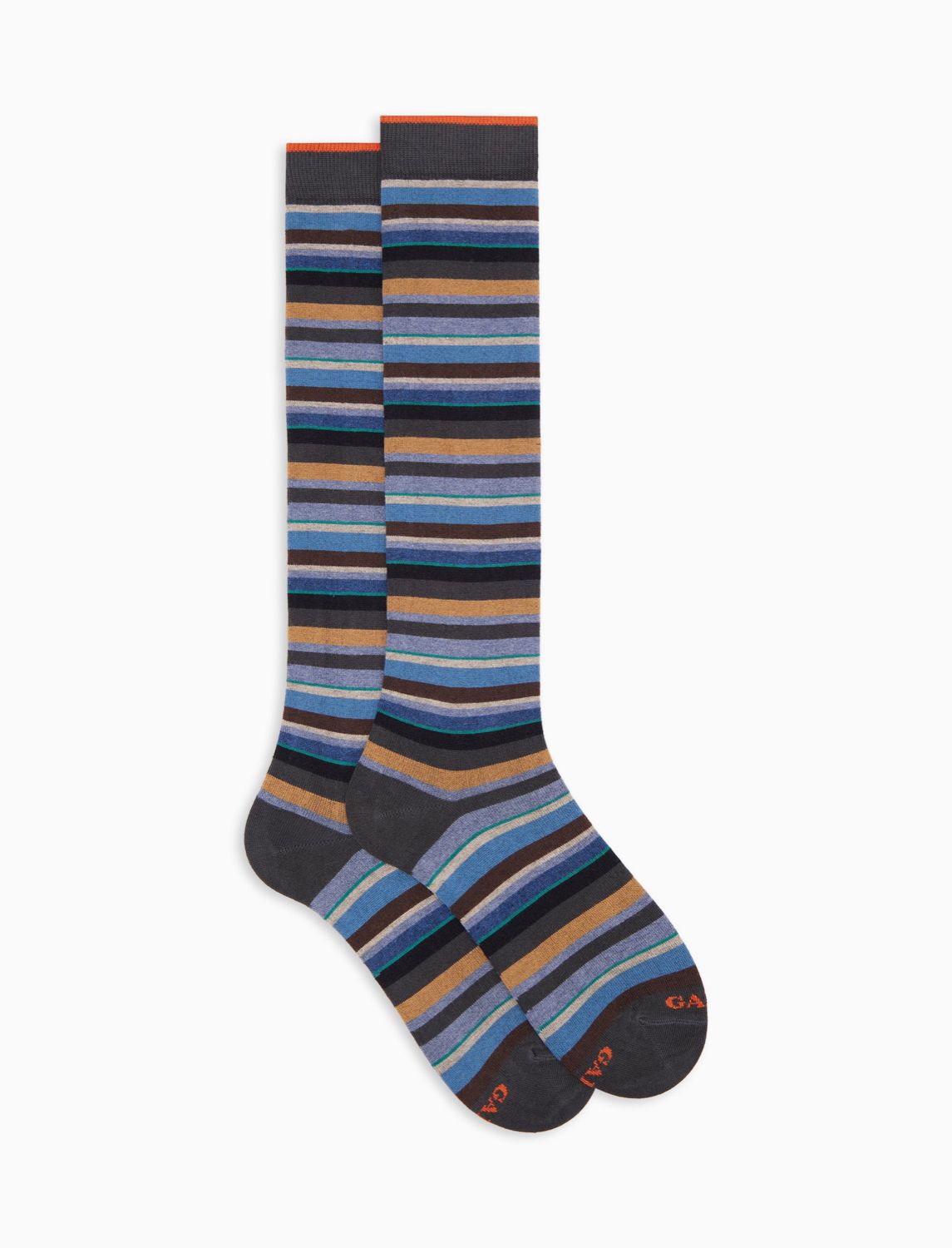 Calze lunghe in cashmere grigie a righine multicolor – foto 1