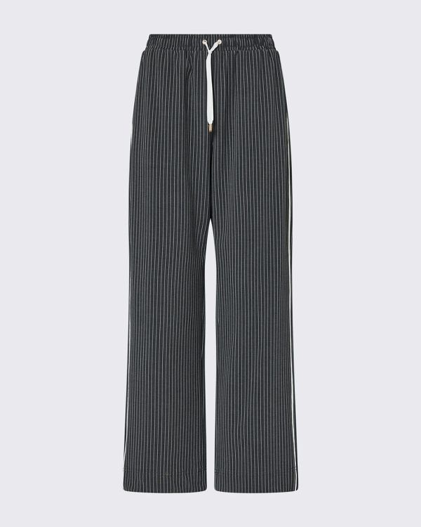Pantaloni gessati con inserto in pizzo