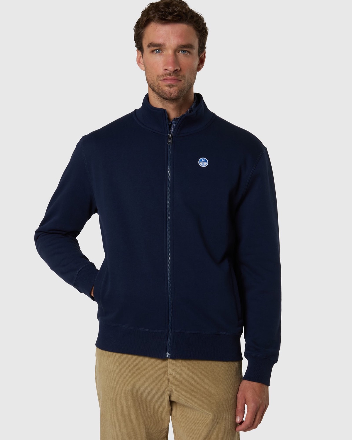 Felpa con zip integrale e patch logo blu navy – foto 2