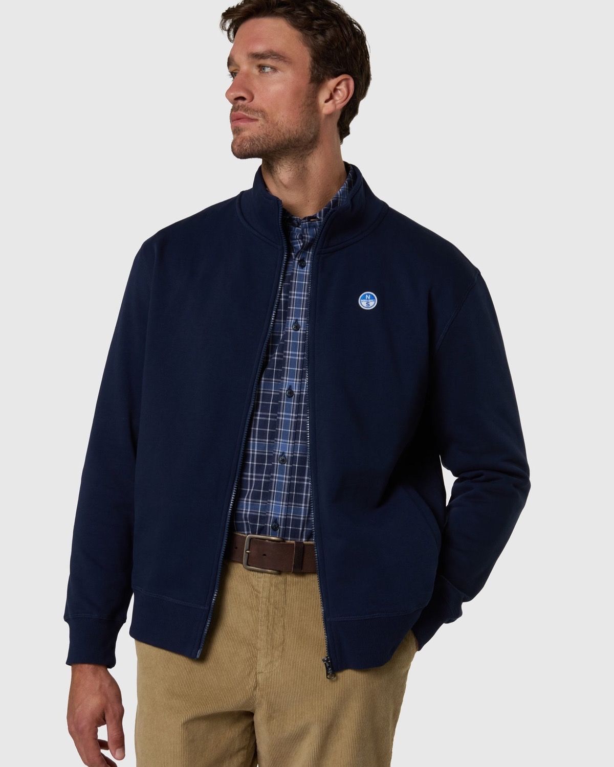 Felpa con zip integrale e patch logo blu navy – foto 6