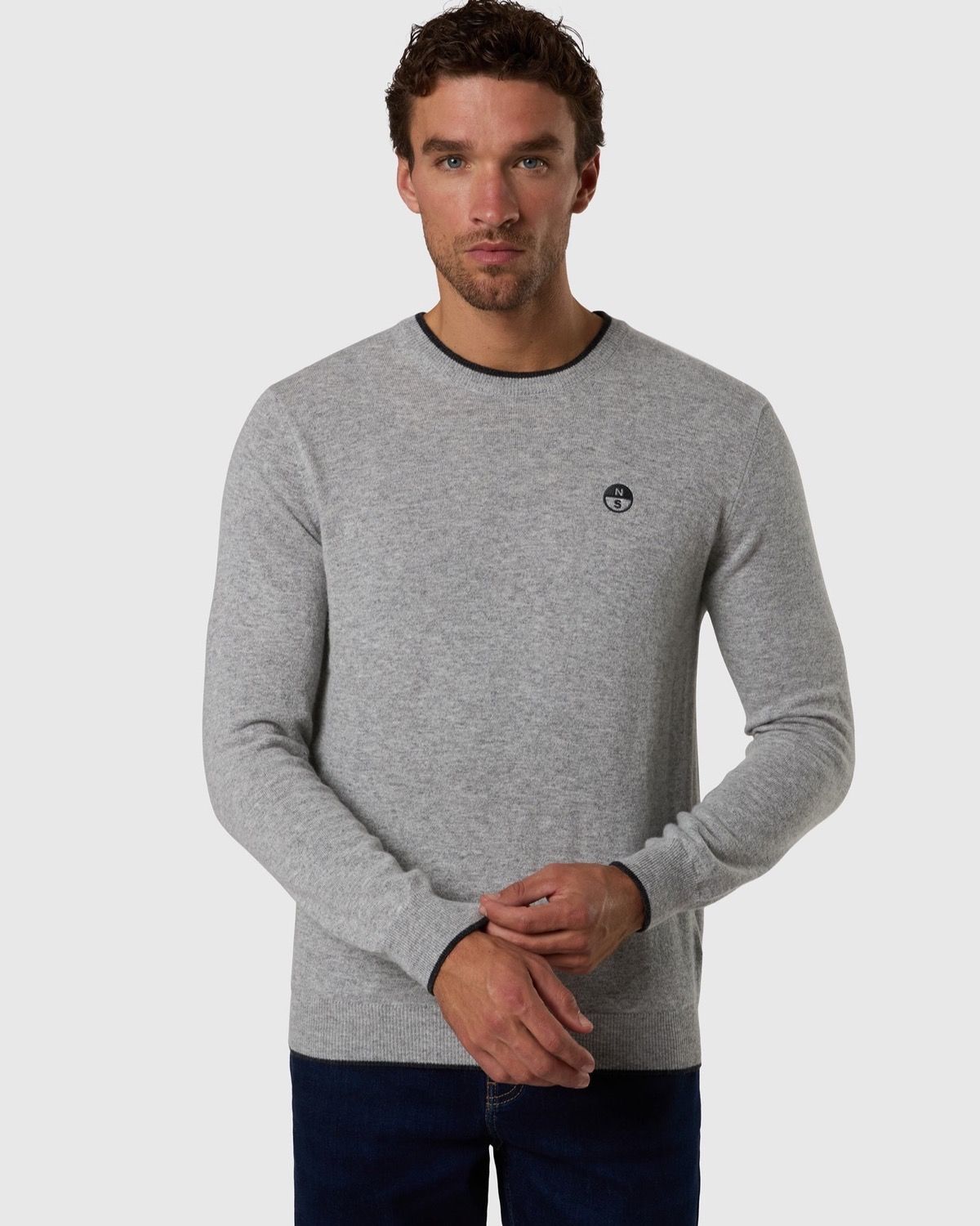 Maglione girocollo in misto cashmere grigio mélange – foto 2