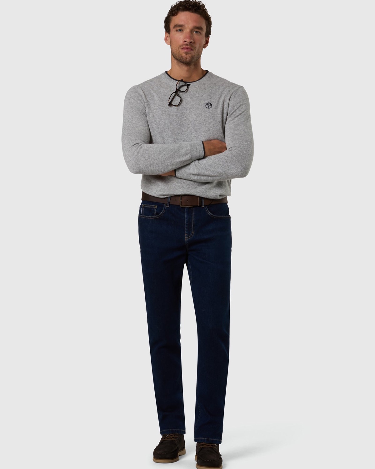 Maglione girocollo in misto cashmere grigio mélange – foto 3
