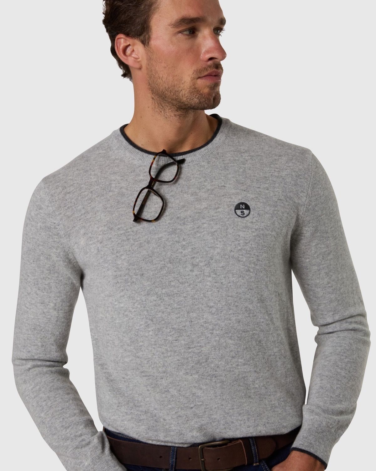 Maglione girocollo in misto cashmere grigio mélange – foto 6