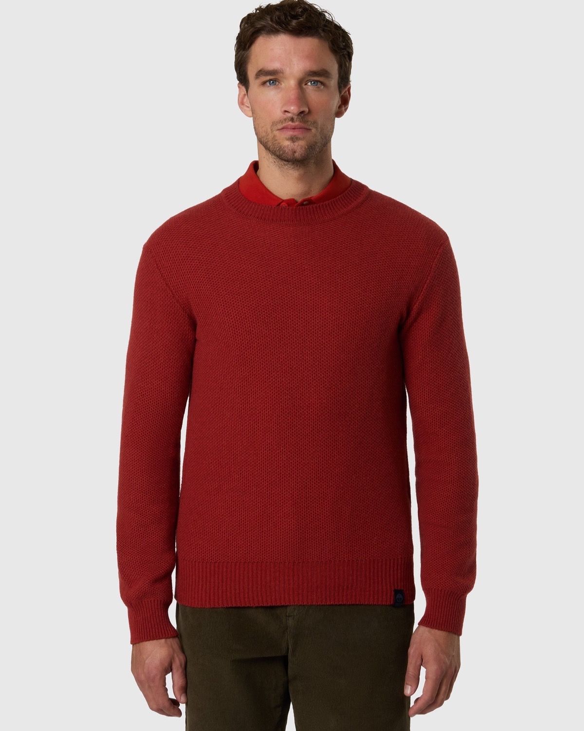 Maglione girocollo a nido d'ape rosso ruggine – foto 2
