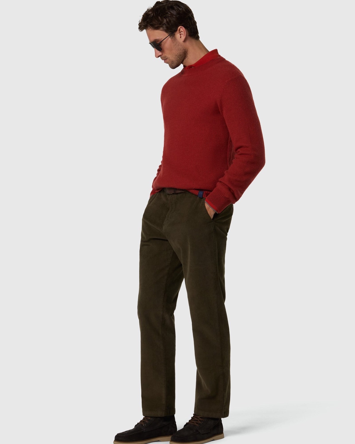 Maglione girocollo a nido d'ape rosso ruggine – foto 3