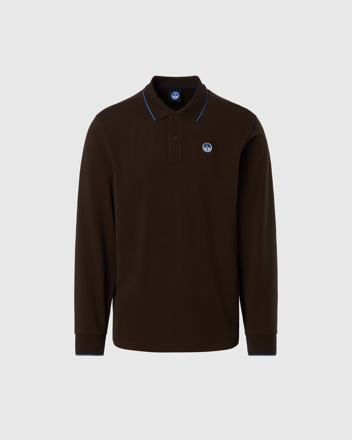 Polo a maniche lunghe con patch logo marrone scuro – foto 1