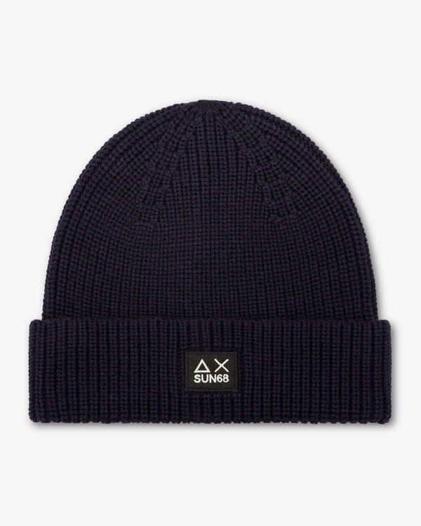 Berretto beanie in misto lana a coste navy blue