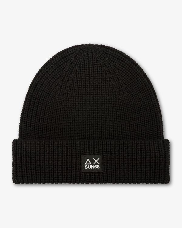 Berretto beanie in misto lana a coste nero