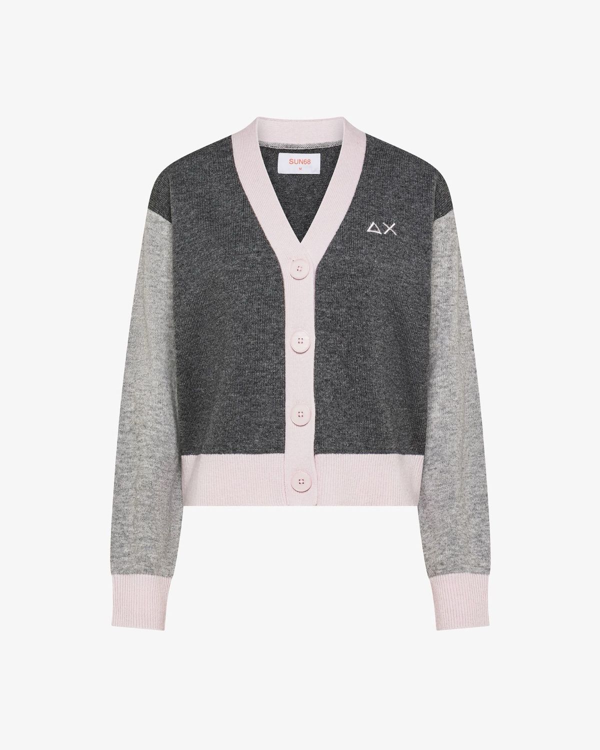 Cardigan color block in lana e cashmere grigio scuro – foto 1