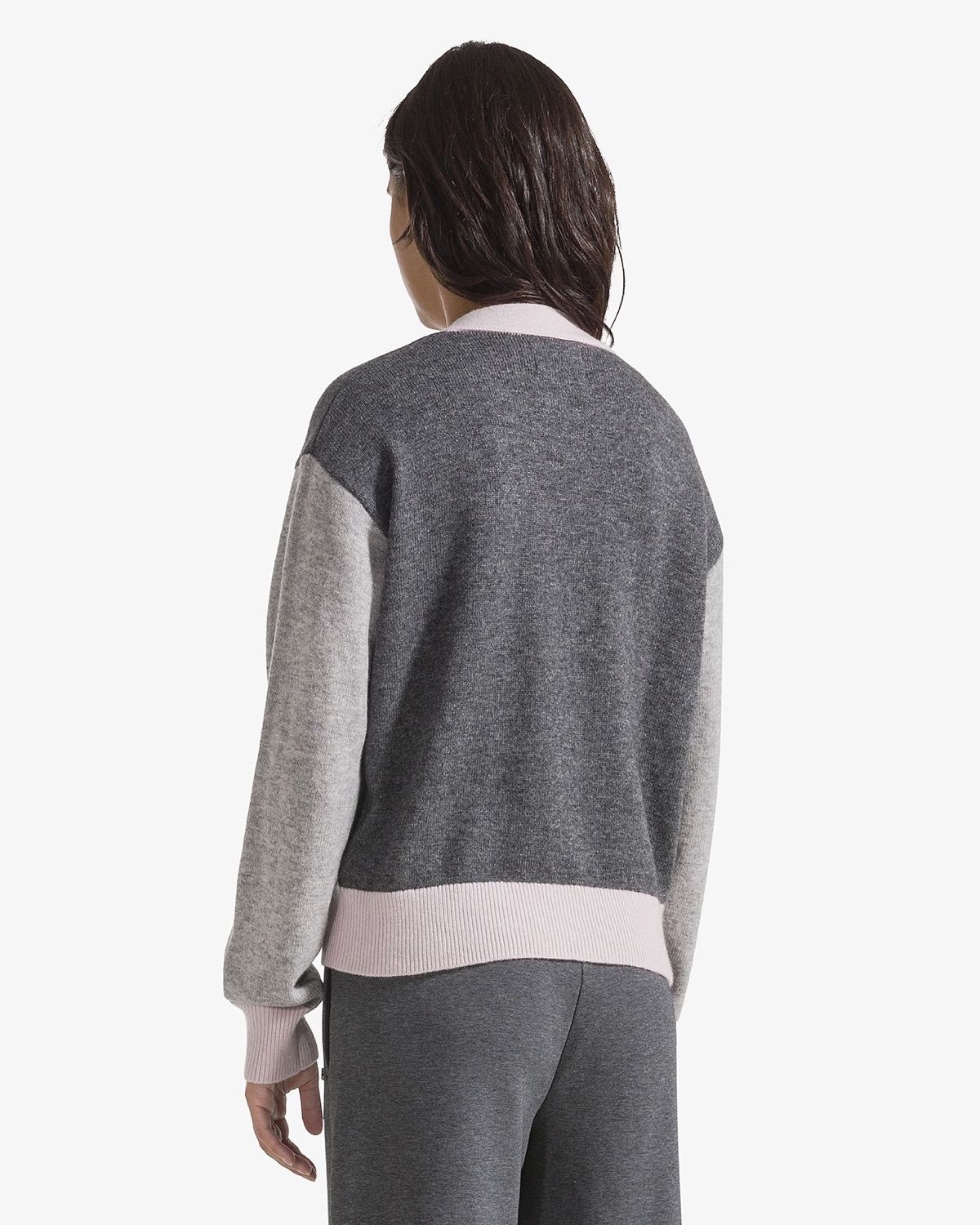 Cardigan color block in lana e cashmere grigio scuro – foto 3
