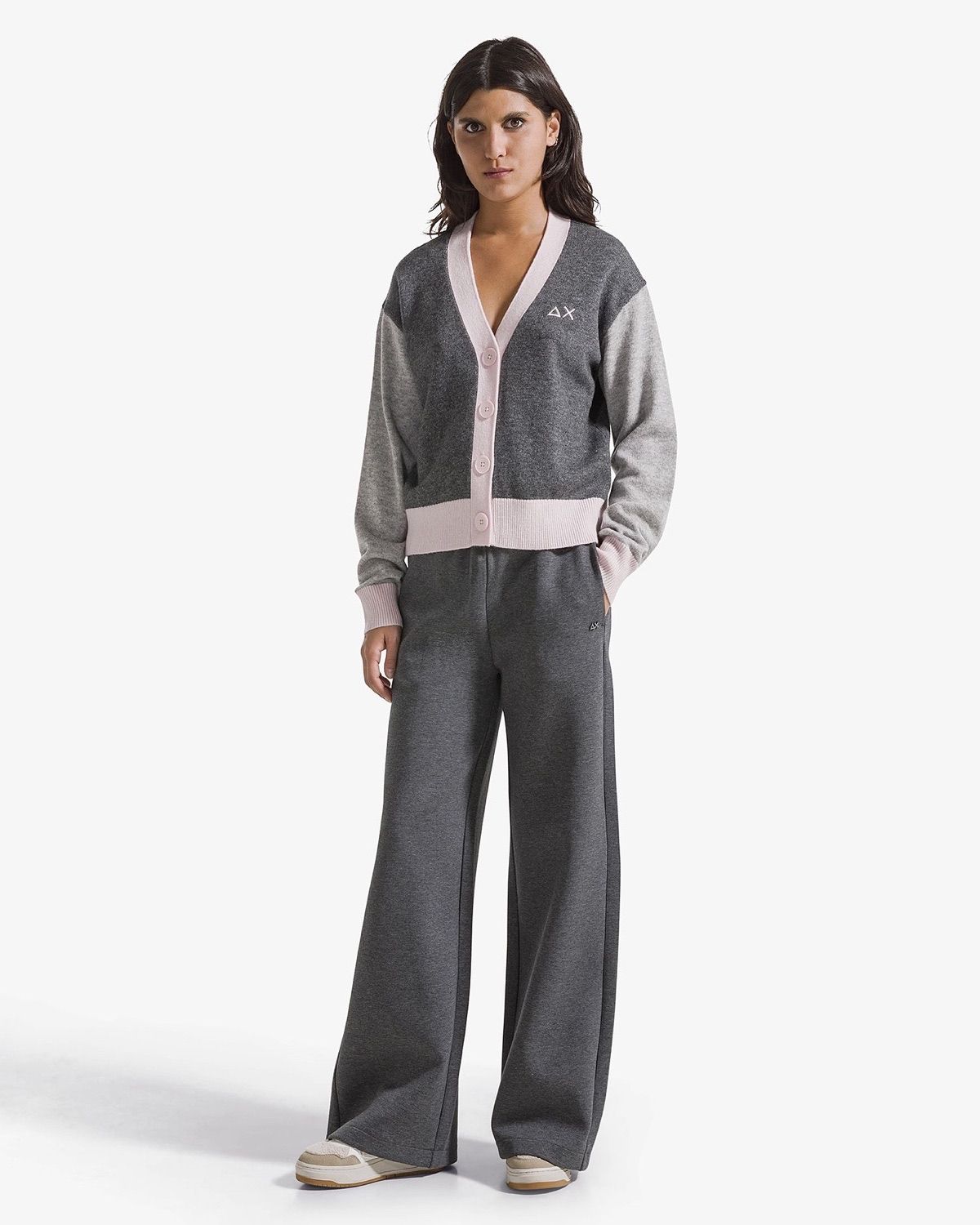 Cardigan color block in lana e cashmere grigio scuro – foto 4