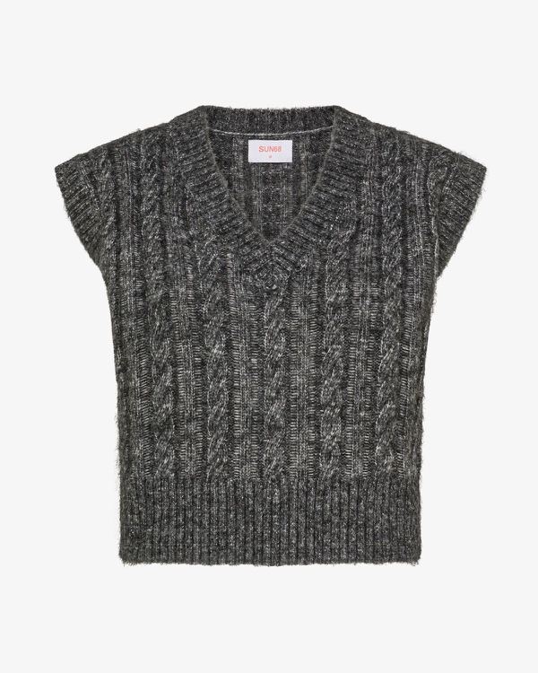 Gilet in lana a trecce grigio scuro