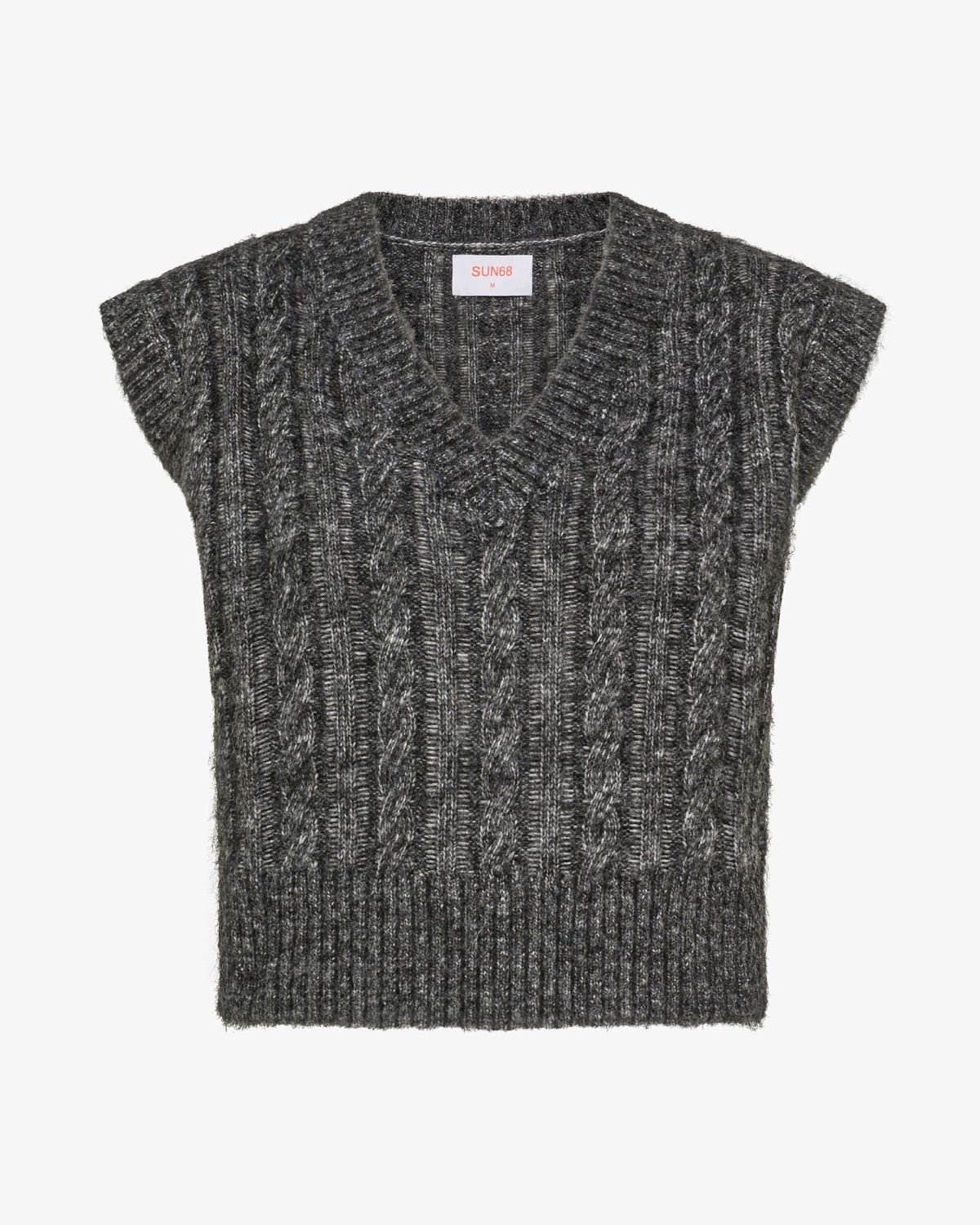 Gilet in lana a trecce grigio scuro – foto 1