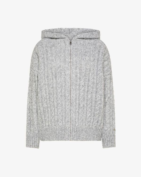 Maglia in lana a trecce con cappuccio grigio chiaro
