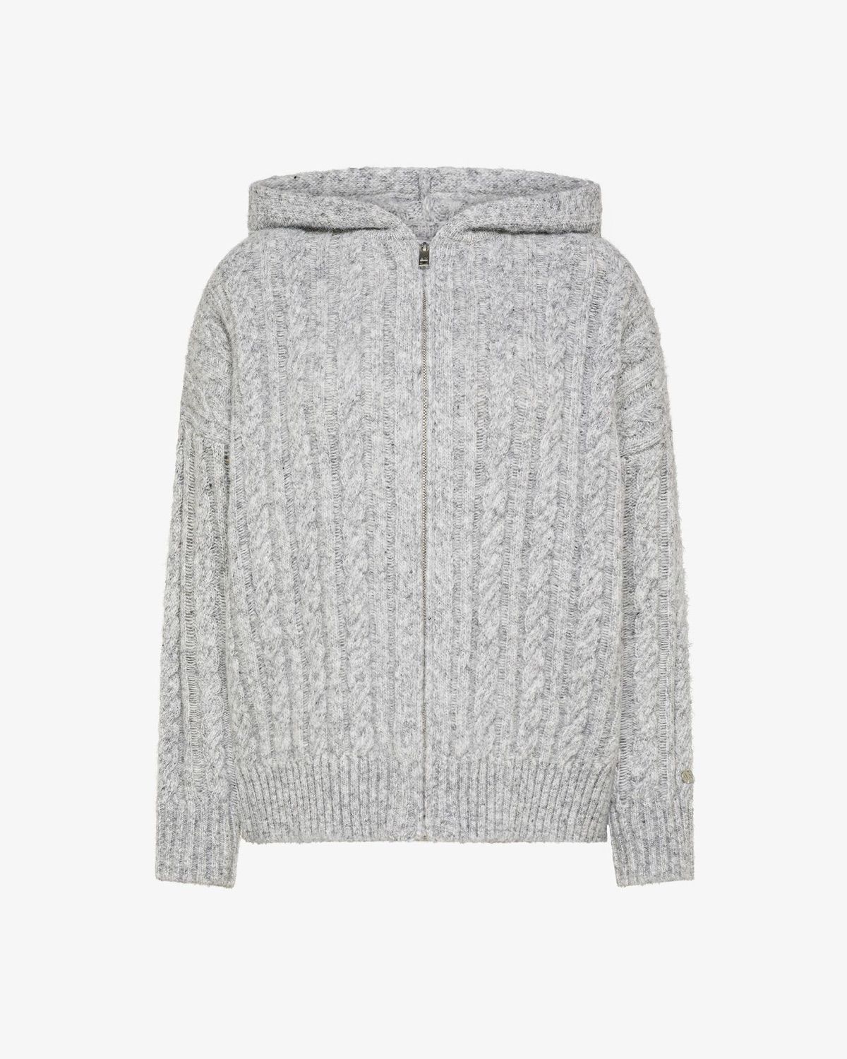 Maglia in lana a trecce con cappuccio grigio chiaro – foto 1