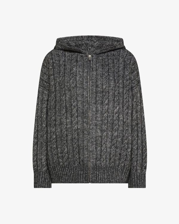 Maglia in lana a trecce con cappuccio grigio scuro