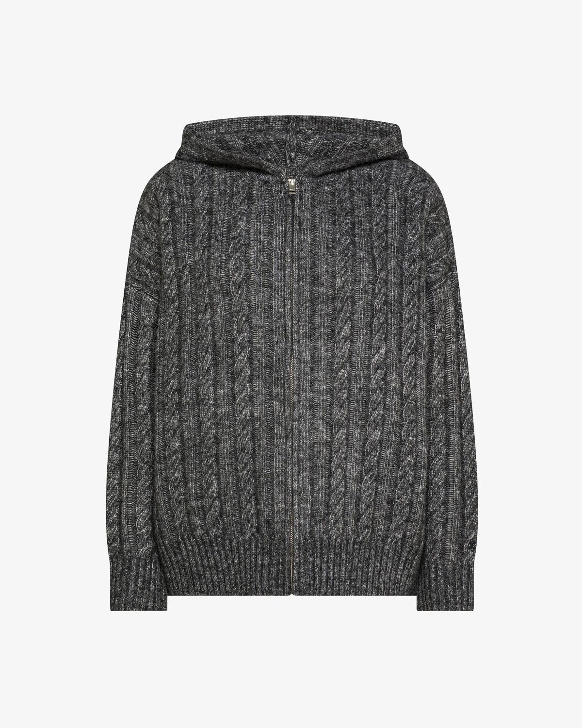 Maglia in lana a trecce con cappuccio grigio scuro – foto 1
