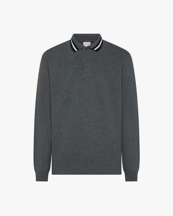 Polo in piquet con collo a righe grigio scuro
