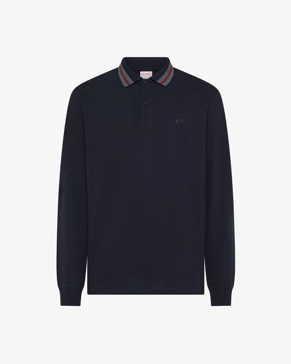Polo in piquet con collo a righe navy blue