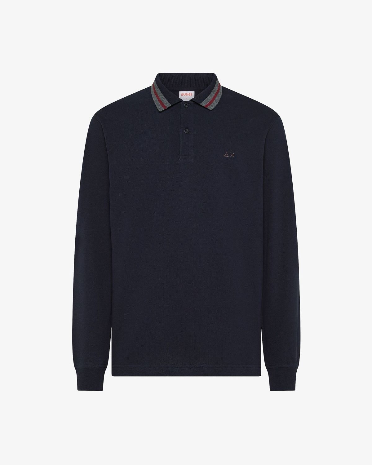 Polo in piquet con collo a righe navy blue – foto 1