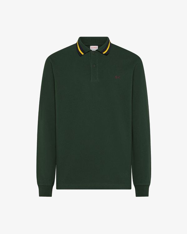 Polo in piquet con collo a righe verde scuro
